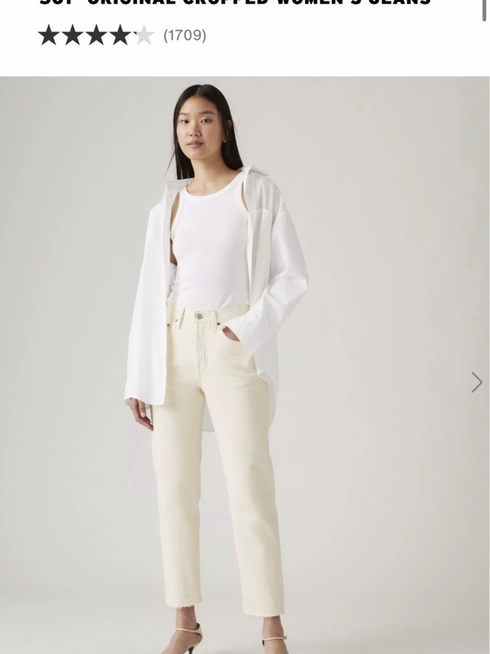 Levi's 501 Off-White Cropped Ankle Jeans- Ecru